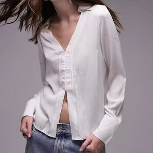 ISO topshop Long Sleeve Textured Top in Ivory size 12